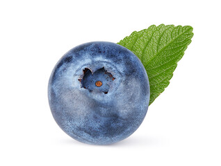 Blueberry with green leaf isolated on white