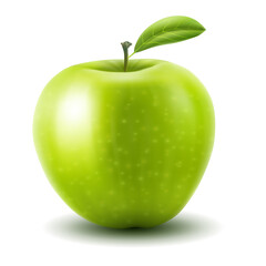 Apple. Vector illustration of fresh green apple with single leaf, realistic gradient mesh design, isolated on white