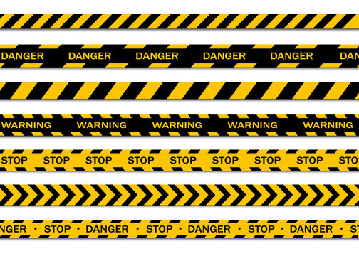 Set of warning tapes isolated on white background. Warning tape, danger tape, caution tape, under construction tape. Vector illustration