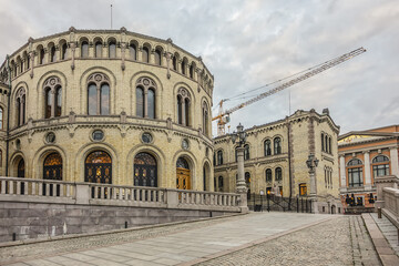 Norwegian Parliament building or Storting building (Stortingsbygningen, 1866) at 22 Karl Johans...