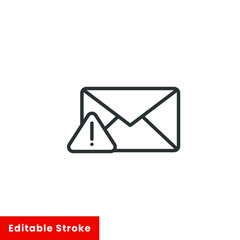 Warning alert message icon. Simple line style for web template and app. Email, suspicious, letter, mail, news, notification, vector illustration design on white background. Editable stroke EPS 10