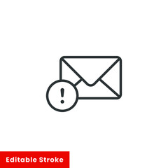 Warning alert message icon. Simple line style for web template and app. Email, suspicious, letter, mail, news, notification, vector illustration design on white background. Editable stroke EPS 10