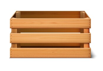 3d realistic vector cargo storage wooden box front view. Isolated on white background.