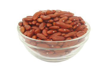 Red kidney beans in glass bowl isolated on white background