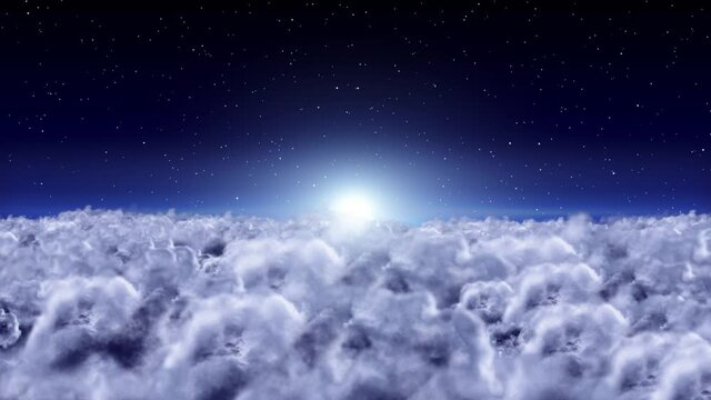 雲海　CG　上空　進む　ループ　夜空