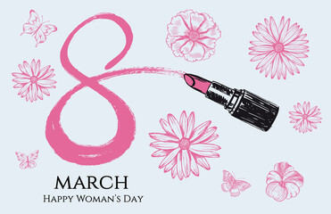 Woman’s Day. 8 March. Hand-drawn style. Vector illustrations.
