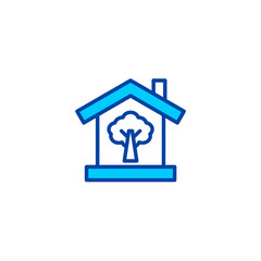 Plant house icon in blue color style