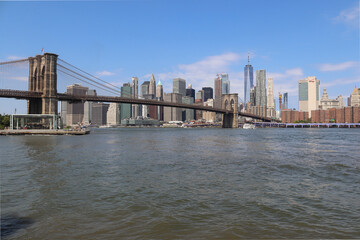 Downtown New York Skyline with Brooklyn Bridge and Manhattan. New York, USA