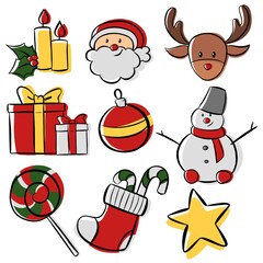 New Year Stickers Set. Christmas Illustrations on white background for your design of t-shirts, mugs, cards and invitations. Print for New Year's goods