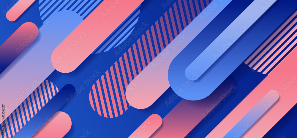 Aufkleber abstract blue and pink geometric rounded line diagonal dynamic overlapping background.