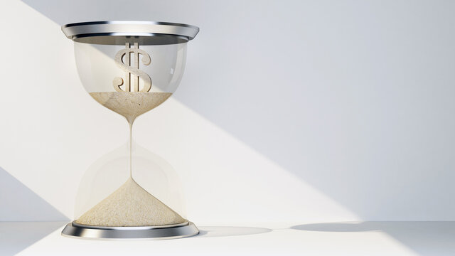 dollar currency symbol concept flowing away in hourglass