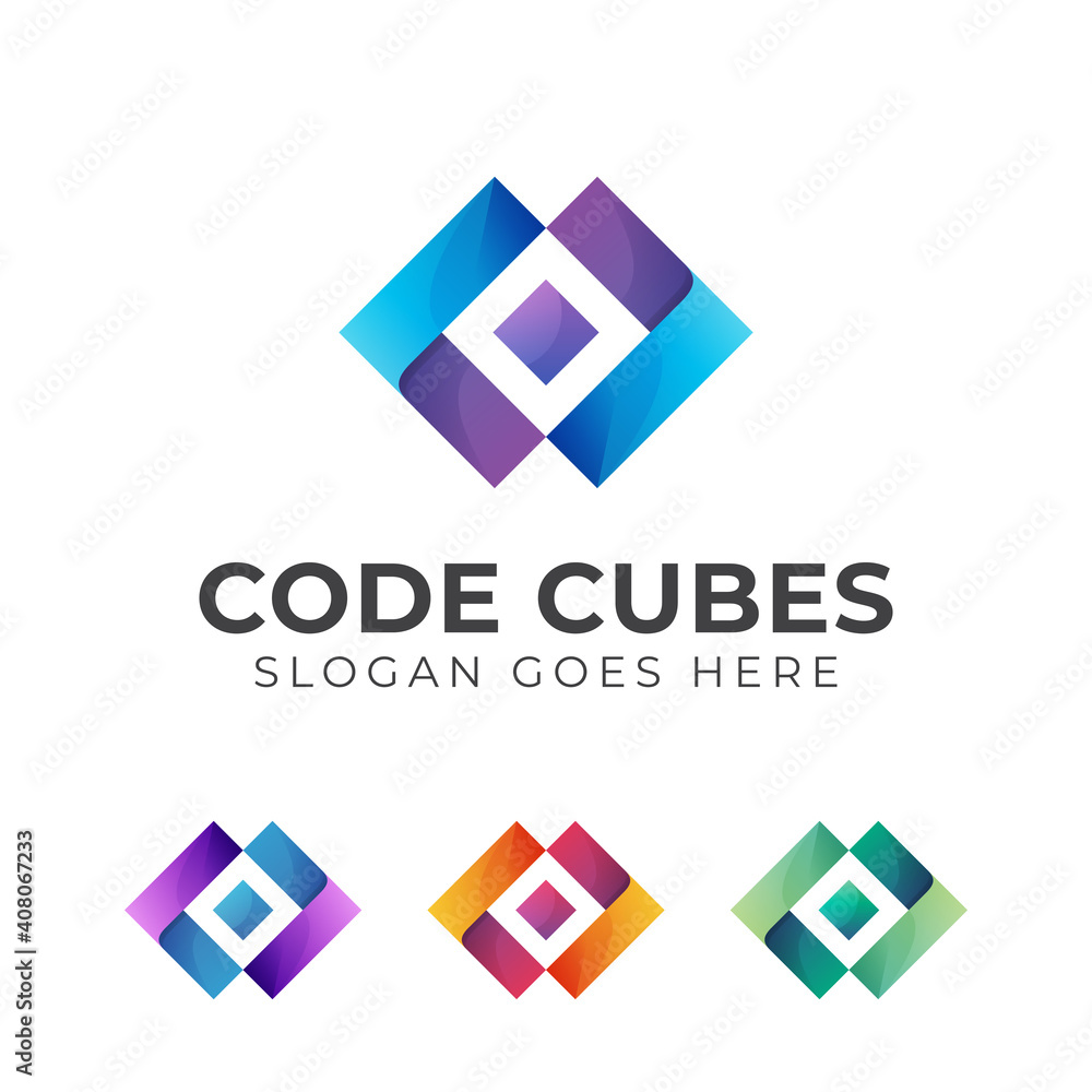 Poster cubes with code logo template gradient design