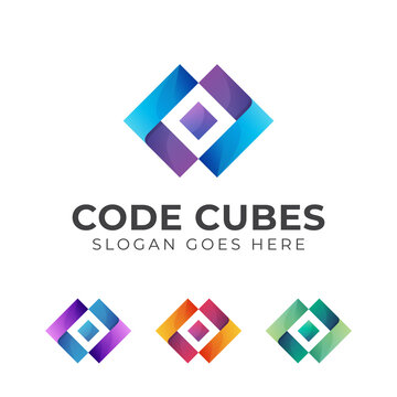cubes with code logo template gradient design