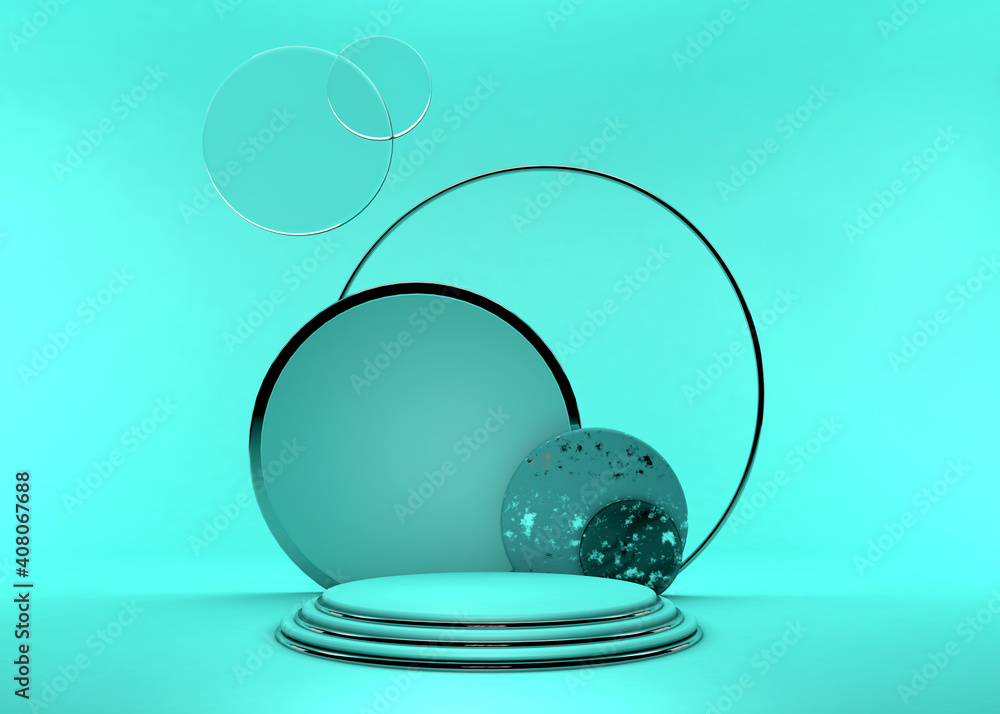 Poster minimal modern scene with green podium and abstract background. geometric shape. green fresh colors 