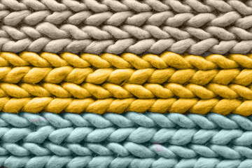 Texture of warm woolen multicolored rug, background. Colors Sail Champagne, Fortuna Gold, Tidewater...