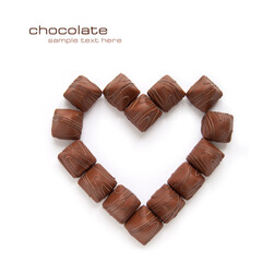 Shape of heart made of chocolate praline