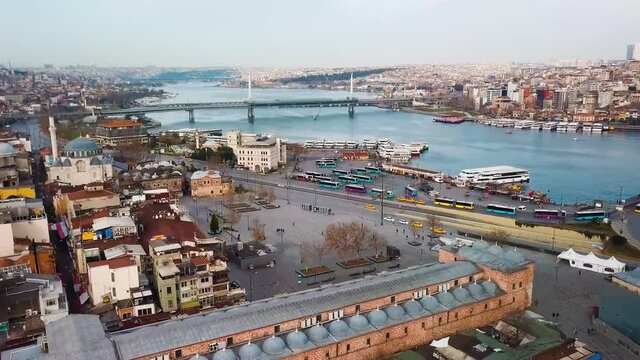 flight from Eminönü to the estuary bridge with drone
