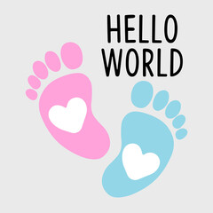 Cute baby footprint with text. Vector illustration