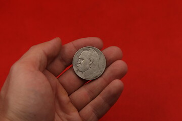old polish silver coin in hand