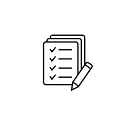 Checklist pencil vector icon. Black illustration isolated on white background for graphic and web design.