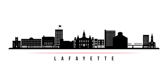 Lafayette skyline horizontal banner. Black and white silhouette of Lafayette, Louisiana. Vector template for your design.