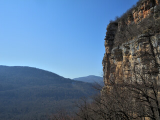 Sheer mountains in early spring