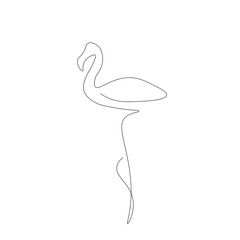 Flamingo bird silhouette line drawing, vector illustration
