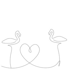 Valentines day background. Flamingo birds with heart love drsign, vector illustration