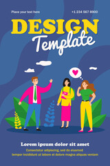 Naklejka premium Happy guy flirting with pretty women. Love, greeting, boyfriend flat vector illustration. Relationship and communication concept for banner, website design or landing web page