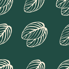 Seamless pattern of striped pink leaves on a green background. Template for printing on textiles, fabric, bedding, wrapping paper, wallpaper. Vector illustration.