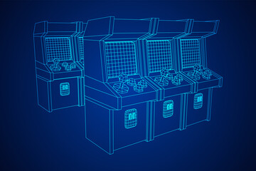 Arcade retro game machine. Wireframe low poly mesh vector illustration.