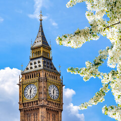 Big Ben tower in spring, London, UK