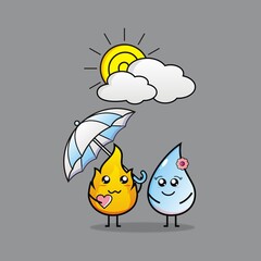 illustration of fire and water icon with an umbrella, this illustration is suitable for animation etc.