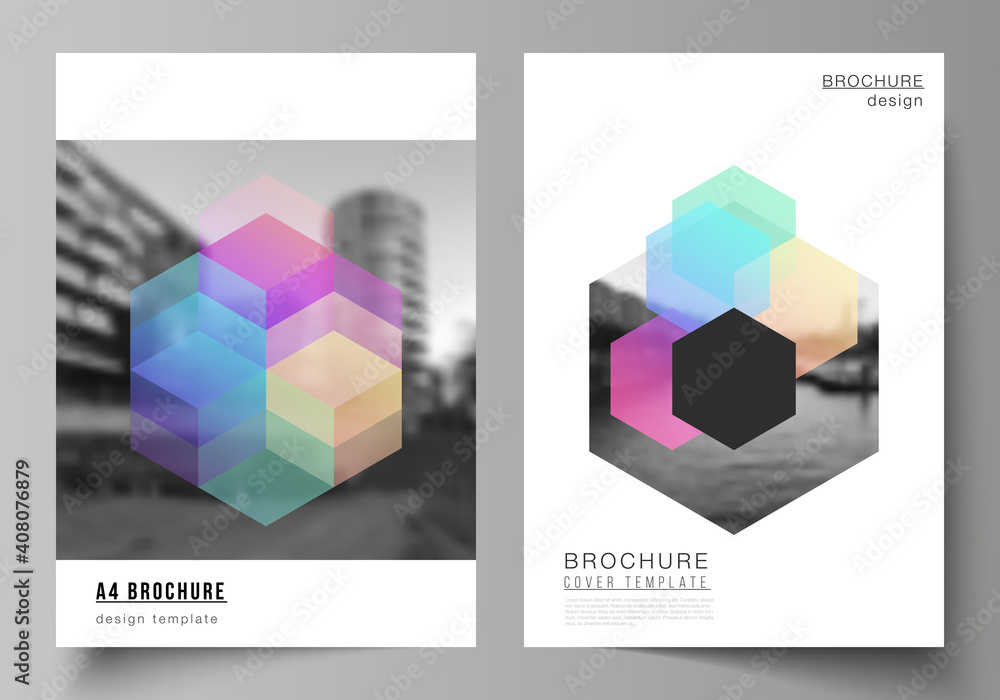 Poster vector layout of a4 format cover mockups design templates with abstract shapes and colors for brochu