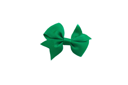 Green Hair Bow Isolated On White.