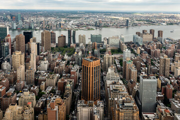 New York, USA - June 6, 2019:  New York City. Wonderful panoramic aerial view of Manhattan Midtown Skyscrapers - Image - obrazy, fototapety, plakaty