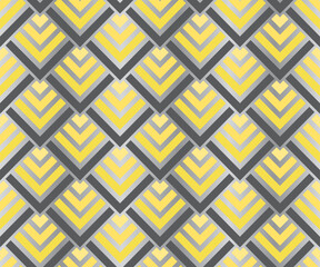 Nahtloses leuchtendes gelbes und ultimatives geometrisches Quadratmuster mit grauem Farbverlauf. Art-Deco-Vektorillustration © designermetin
