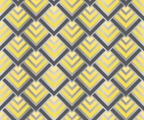 Nahtloses leuchtendes gelbes und ultimatives geometrisches Quadratmuster mit grauem Farbverlauf. Art-Deco-Vektorillustration © designermetin