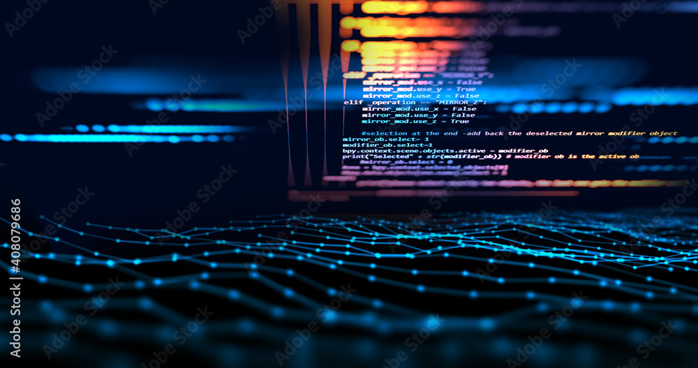 Aufkleber Programming code abstract technology background of software developer and  Computer script 3d illustration