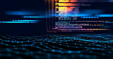 Programming code abstract technology background of software developer and  Computer script 3d illustration - obrazy, fototapety, plakaty