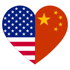 Heart in the color USA and China vector flag isolated on white background