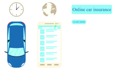 Fast online car insurance around the clock all over the world via phone and Internet. Vector illustration