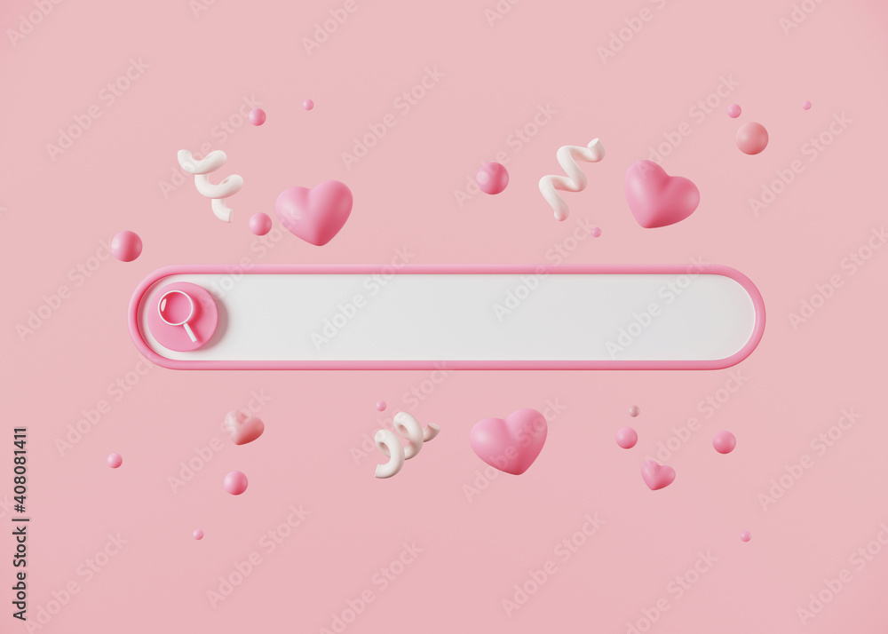 Aufkleber minimal abstract background for online love and wedding concept. blank web search bar and pink heart