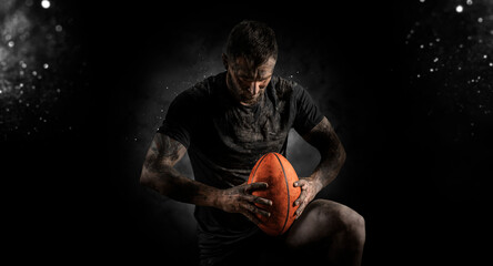 Rugby player in action. Sports banner