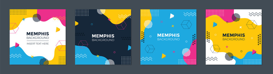 Abstract Colorful Memphis Square Background. Trendy geometric abstract square template.