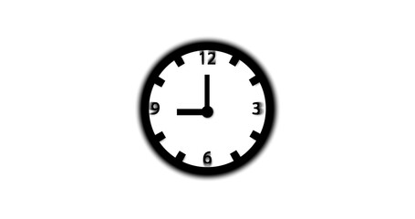 2d flat clock illustration isolate on white background. time 9:00 o clock.