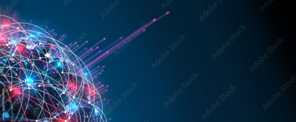 Poster 5g network digital hologram and internet of things on city background.5g network wireless systems.