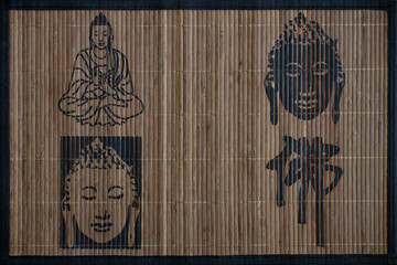 Bamboo mat, Buddha, hieroglyph
