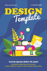 Fototapeta premium School students reading books. Schoolchildren studying at class flat vector illustration. Knowledge, learning, education concept for banner, website design or landing web page