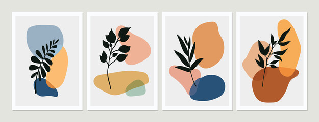 Aesthetic abstract botanical wall art poster prints. Scandinavian design, neutral natural colors. collage wall prints. Mid Century Modern design. Vector illustration ready to print